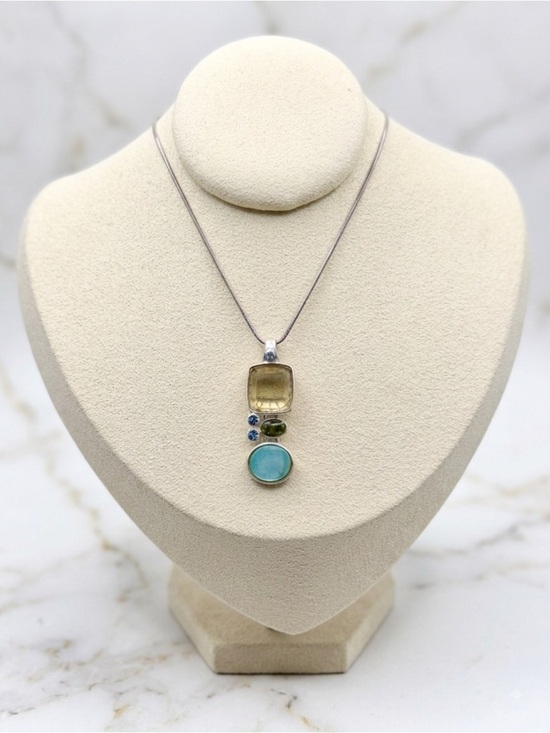 Artisan Jewelry - Artisan Sterling Silver Multi-Gemstone Pendant Necklace